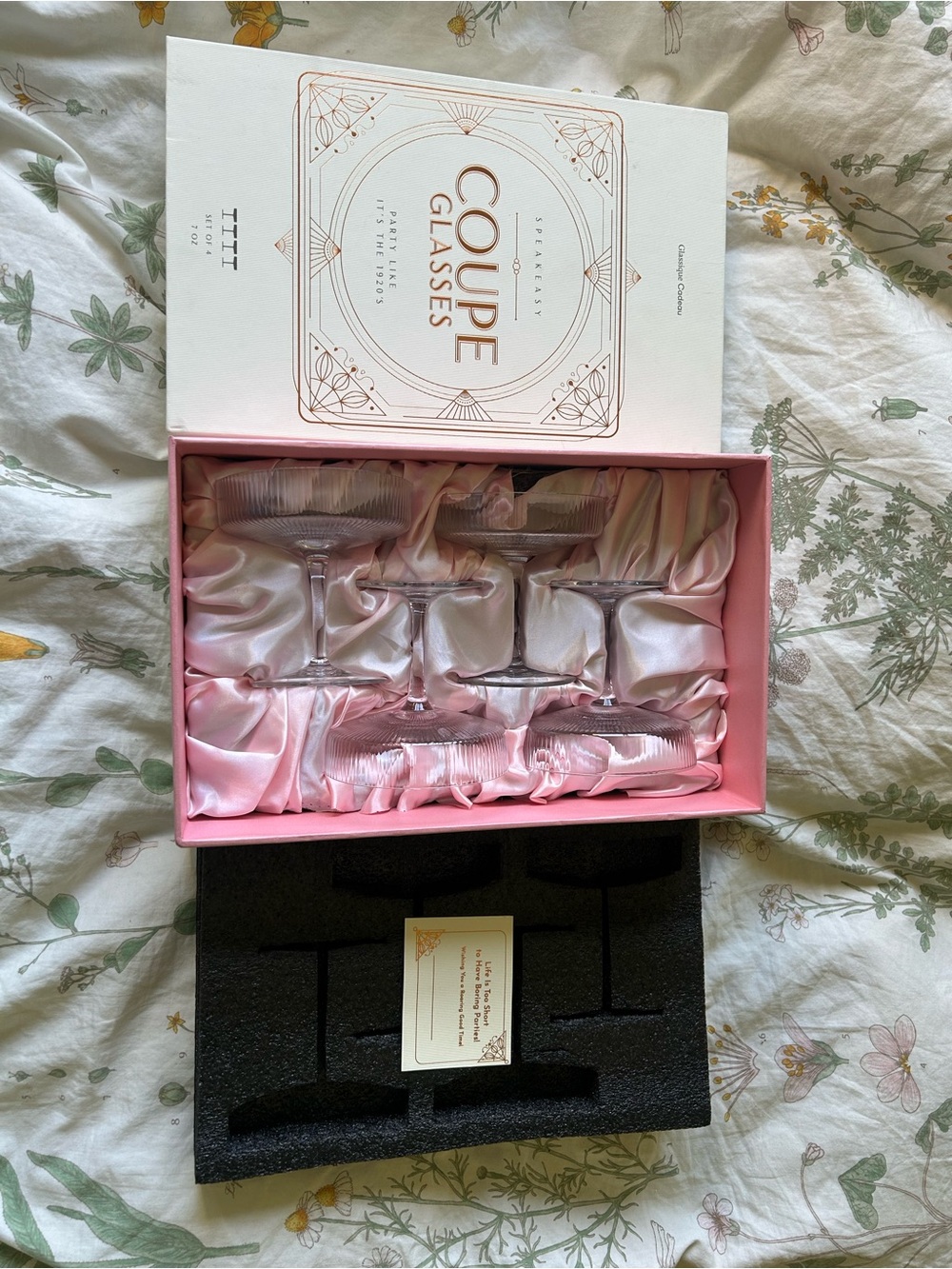 Coupe Glasses Set - Clear Glass with Pink Box